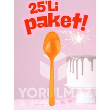 Happy Party Turuncu Renkli Plastik Kaşık 25 Adet Dayanıklı & Şık Kullan-at Açık Mavi