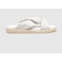 Hakiki Deri Beyaz Kadın Düz Terlik-beyaz Beyaz