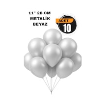 Metalik Balon 11 İnc 28 Cm 10 Adet Parti Doğum Günü Kutlama Süsleri Beyaz