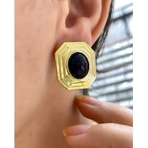 Geometrik Çokgen Çember Büyük Taşlı Küpeler Minimalist Küpe 925 Gümüş