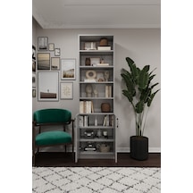 Asra Trend K-33 %100 MDF 60 cm Kapaklı Kitaplık Raflı Ofis Dosya Dolabı Kül Gri