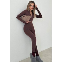 Madmext Koyu Kahverengi Yüksek Bel Kadın Fitilli Tayt Mg1625 Koyu Kahverengi