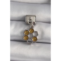 316l Çelik Gümüş Renk Sallantı Simli Bal Beteği Model Nomination Charm Çok Renkli