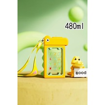 Dinozor Tasarımlı Suluk 480 Ml Bpa Içermez Suluk Çocuk Okul Su Şişesi Taşınabilir Matara - Sarı Sarı