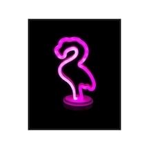 Neon Işıklı Flamingo Yazılı Masa Gece Lambası Pil+usb Karışık