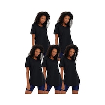 Siyah 5 Li Paket Regular/normal Kesim Pis Yaka Kısa Kollu Kadın T-shirt Siyah