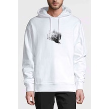 Blackbird After Dark Baskılı Beyaz Erkek Örme Sweatshirt