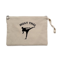 Karate Muay Thai Silhouette Krem Clutch Cüzdan / El Çantası Krem
