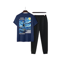 Uyguntarz Unisex Vangogh Baskılı Eşofman Takımı Lacivert