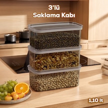 Porsima 420-gr 3lü Sızdırmaz Yiyecek Erzak Saklama Kabı Seti - 1100ml Gri