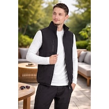 Vatan Tekstil Dik Yaka Slim Fit 3 Cepli Softshell Erkek Yelek Su İtici Kumaş Gri