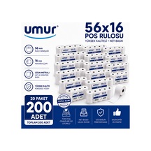 56x16 Pos Rulosu Net Baskı Yüksek Kalite Pos Cihazlarına Uyumlu 20 Paket 200 Adet