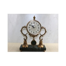 1 Adet Mermer Sarkaçlı Masaüstü Saat Dekoratif Masa Saati, Sarkaçlı Tasarım, Desk Clock, Pendulum Clock