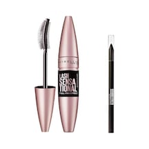 Maybelline New York Lash Sensational Yelpaze Etkili Intense Black Maskara - Ekstra Siyah 9.5 Ml & Mini Tattoo Liner Gel Pencil Makyaj Seti 00