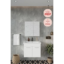 Banyo Defne 65 Cm Demonte Banyo Dolabı Aynalı Dolaplı Üst Dolap Lavabo Beyaz
