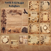 Antik Kağıtlar Kolaj Vintage 12 Adet Scrapbook Bullet Journal Mat Planlayıcı Sticker Etiket Seti Diğer