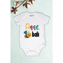 Tuğbababy Baby Unisex Bebek Beyaz Anne Balı Baskılı Body Zıbın Kız Erkek Beyaz