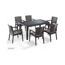 Yektahome Novussi Liverno Classi Rattan Masa Takımı Bahçe Takımı 90 x 150 CM Ka Kahverengi