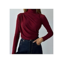 Unika Boutique Kadın Kahverengi Dik Yaka Omuz Ve Bel Büzgülü Uzun Kollu Bluz bordo