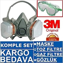 3M 6200 Full Takım Gaz Maskesi Orta Boy + Gözlük N11.2