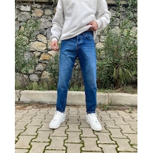 Koyu Mavi Efektli Boyfriend Pantolon Mavi