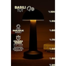 Şarjlı Mantar Masa Lambası Metal Dokunmatik 3 Işık Parlaklık Ayarlı Gece Masa Üstü Lamba Siyah A4 .