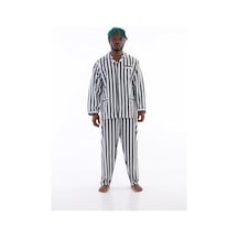 Uzun Kol Çizgili Gaffur Erkek Pijama Takım Antrasit