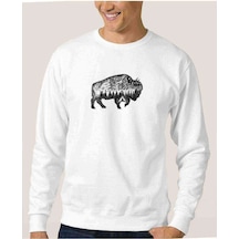Silhouette Buffalo Baskılı Beyaz Erkek Örme Sweatshirt (528477220)