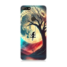 Huawei Y7 2018 Uyumlu Ay Altında Salıncak Sessizliği Desenli Silikon Kılıf Çok Renkli