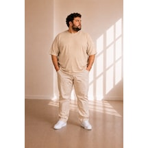 Sngl Tekstil Erkek Büyük Beden Oversize Kısa Kollu T-shirt 3xl 4xl 5xl 6xl 7xl 8xl 9xl Bej