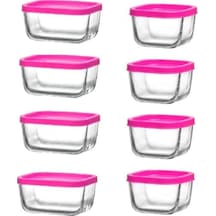 Feyzade Cube Kahvaltılık Saklama Kabı Seti Pembe Kapaklı 4 Adet 405cc - 4 Adet 270cc Karışık