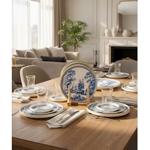 18 Parça Antik Blue Pasta Çay Takımı Seti-5882 Çok Renkli