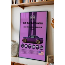 Dodge Hennessey Demon 1700 Tablo - Teknik Özellikli Araba Poster - Çerçeveli Duvar Dekoru Siyah