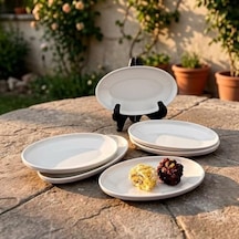 6'lı Porselen Küçük Boy Oval Tabak Seti - Minimalist Beyaz Sunum Tabağı Kahvaltılık Mezelik Ve Sosluk Servis Takımı 16 X 9,7 X 2,2 Cm Açık Gri