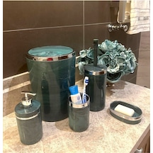 Makri Home Banyo Seti 5'li, Yuvarlak, Akrilik-çöp Kovası, Wc Fırçalık, Sıvı Sabunluk, Diş Fırçalık, El Sabunluk Yeşil