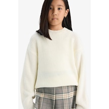 Defacto Kız Çocuk Standart Fit Bisiklet Yaka Triko Kazak C6909a825auer105 Ekru