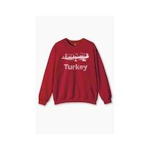 İstanbul Eminönü Kız Kulesi Ayasofya Türkiye Turkey Baskılı Sweat Kırmızı