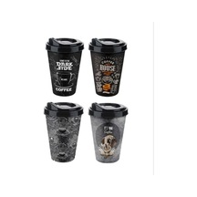 Kahve Bardağı - Kapaklı Desenli 650ml Siyah