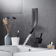 Özel Tasarım Matte Black Banyo Bataryası Retro Şelale Kare Havza Lavabo Bataryası Siyah