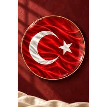 Dekoratif Duvar Tabağı Al Bayrak Zarafeti Dekorlu Seramik Tabak Bej