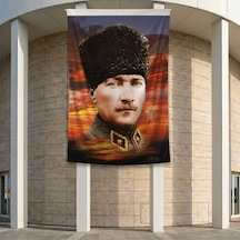Üniformalı Kalpaklı Gazi Mustafa Kemal Atatürk Poster Bayrak Premium Raşel Kumaş Ata20 2x3m Diğer