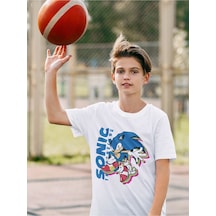 Sevbano Sonic The Hedgehog Baskılı Unisex Oyun Çocuk Tişört 1-12 Yaş Beyaz