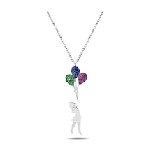 Brezza Lusso Jewelry Gümüş Balonlu Kız Gümüş Kolye Uçan Balon Kız Kolye (382035805) 45 CM