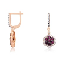 Diamond Line - Gülaylar - Pembe Altın 14 Ayar Trend Renkli  Taşlı