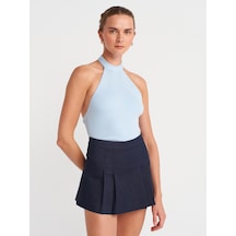 Dilvin 10798 Halter Bağlamalı Yaka Fitilli Triko Bluz-mavi Mavi