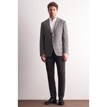 Siyah Mono Yaka Ekose Desen Pamuklu 6 Drop Comfort Fit Classic Ceket 1002255152 Siyah
