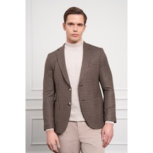 Morven Erkek Kahve Dokuma Slim Fit Dar Kesim Mono Yaka Ceket 25ks002002400 Kahve