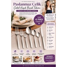42 Parça Çatal Kaşık Bıçak Takımı - 6 Kişilik Endüstriyel 18/10 Gold Paslanmaz Çelik Çeyiz Seti 723563 Çok Renkli