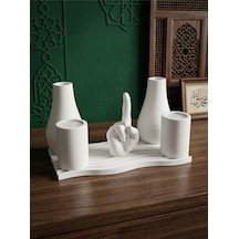 6 Parça İslami Ev Dekorasyon - Tevhid Heykeli Mumluk Vazo Seti - Tealight Mum Hediyeli