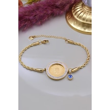 22 Ayar Çeyrek Altınlı Çelik Halat Zincirli Bileklik